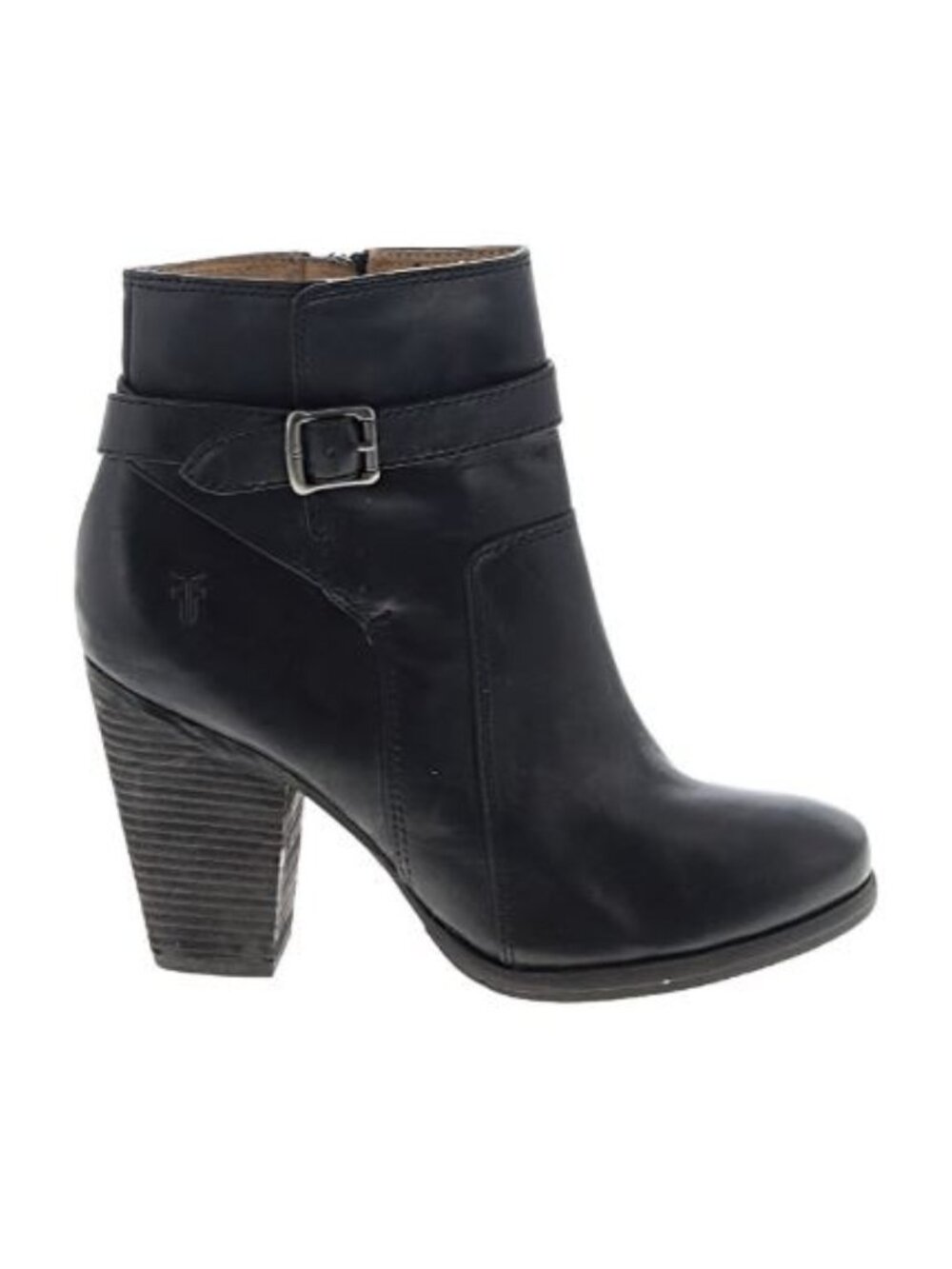 Frye Patty Riding Booties 8.5 Black Leather Ankle Boots Buckle Platform Heeled - Picture 2 of 4